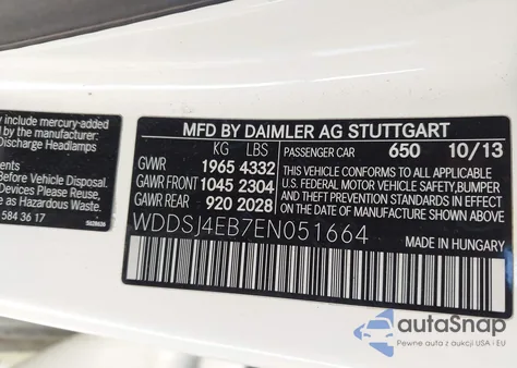 2014 Mercedes-Benz Cla 250 z USA, uszkodzony, nr VIN WDDSJ4EB7EN051664